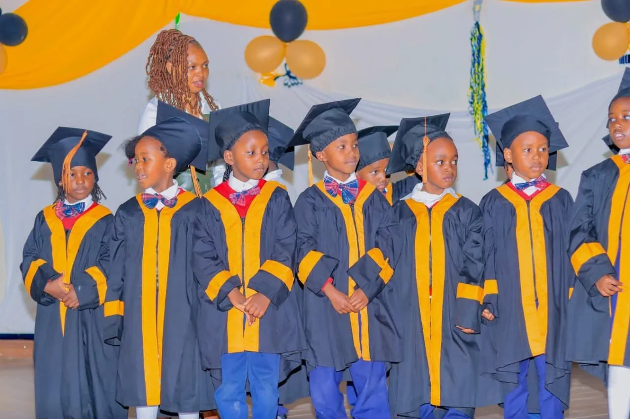 Grade 9 leavers at the graduation ceremony in caps and gowns
